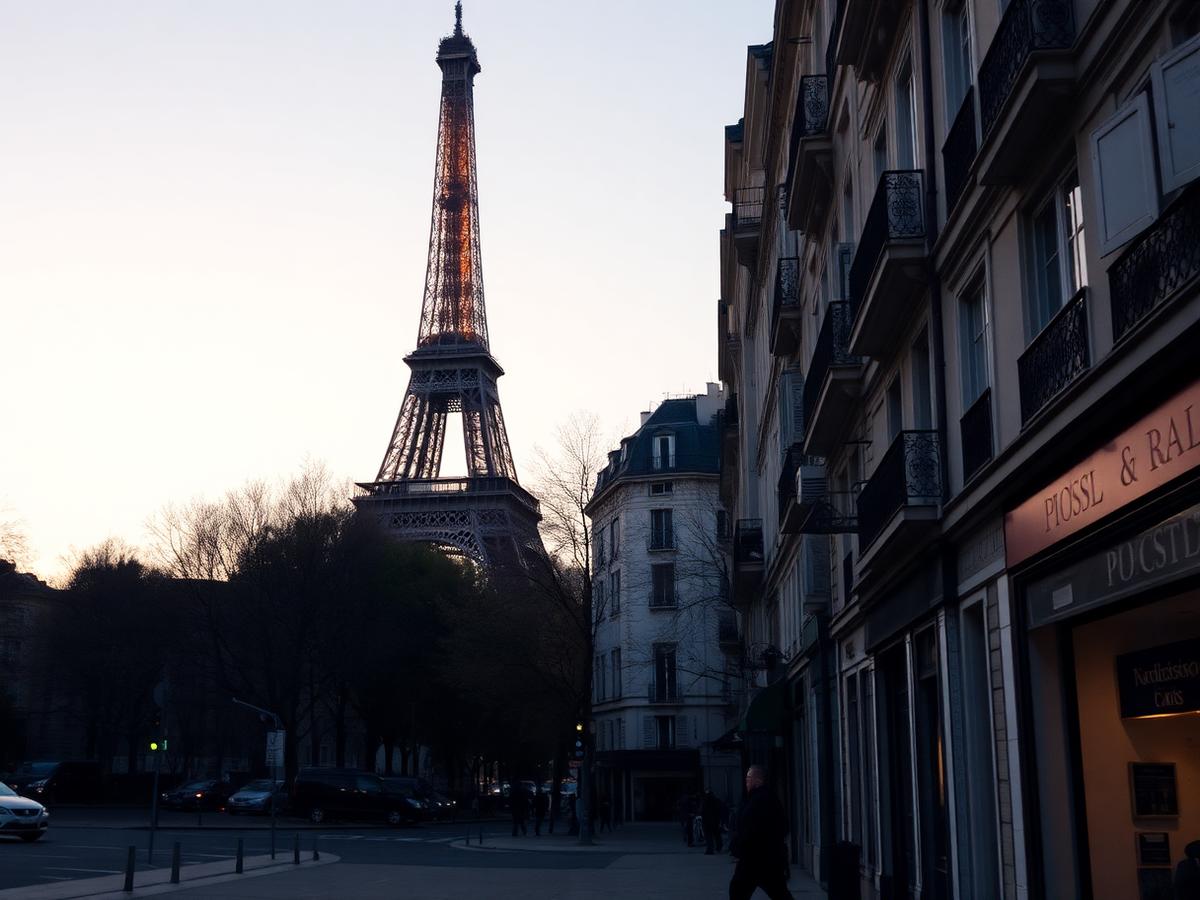 Panorama Paris dengan Menara Eiffel pada siang hari